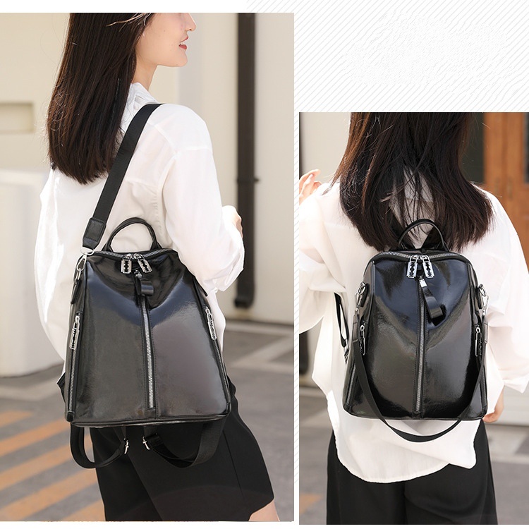 TAS RANSEL WANITA IMPORT KULIT HITAM GLOSSY ALSACE TA720B5 BACKPACK KOREA SEKOLAH GENDONG PUNGGUNG KULIAH KERJA CEWEK MURAH BRANDED FASHION REMAJA KEKINIAN SIMPLE CASUAL BATAM PREMIUM