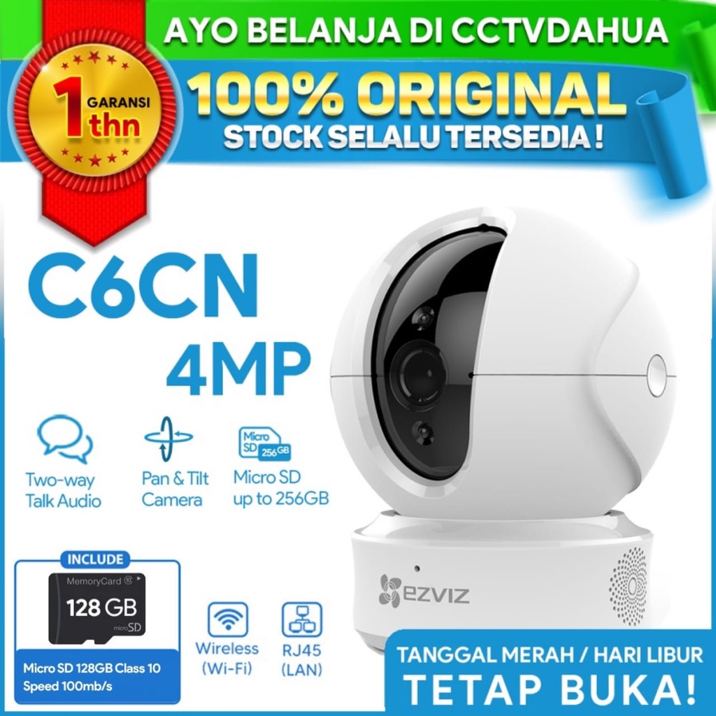 EZVIZ C6CN 4MP 2K FREE MICRO SD 128GB CCTV SMART IP GARANSI RESMI 1TH