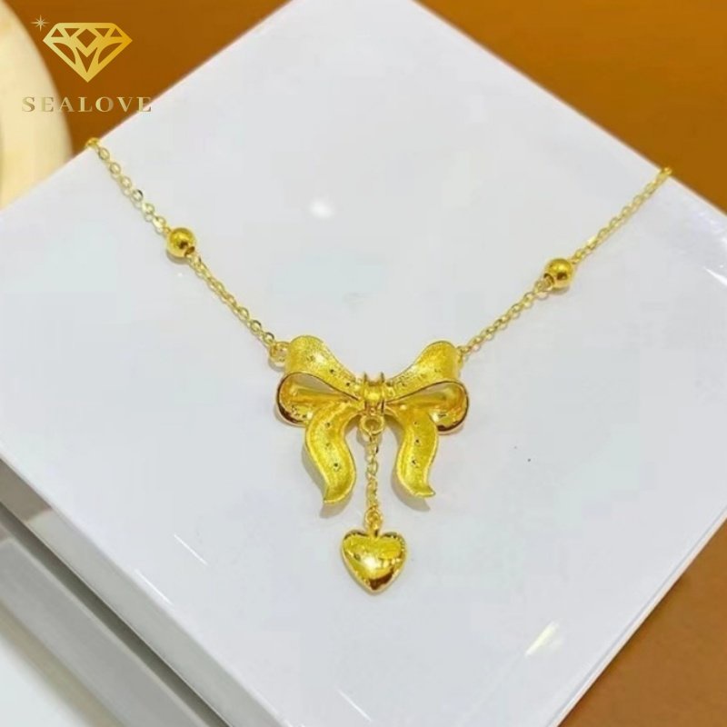 Kalung titanium wanita Anti Karat busur emas perhiasan Fashion Korea