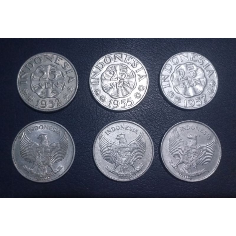 Set tahun koin 25 sen Garuda almunium 1952/1955/1957