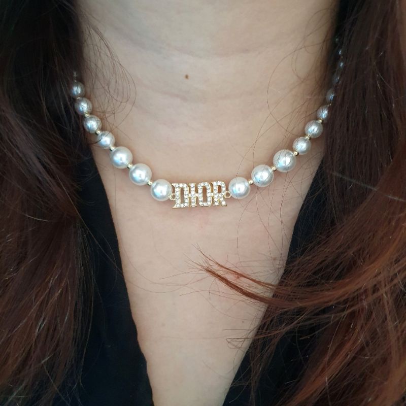 Kalung gelang Mutiara Fashion import Motif D1or Premium Quality  Mutiara Pearl mix lapis Silver925 perak Rt993