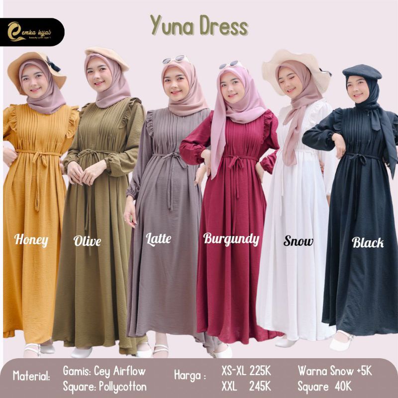 READY YUNA DRESS By Emkahijab - Matterial Cey Airflow HQ (Crinkle)