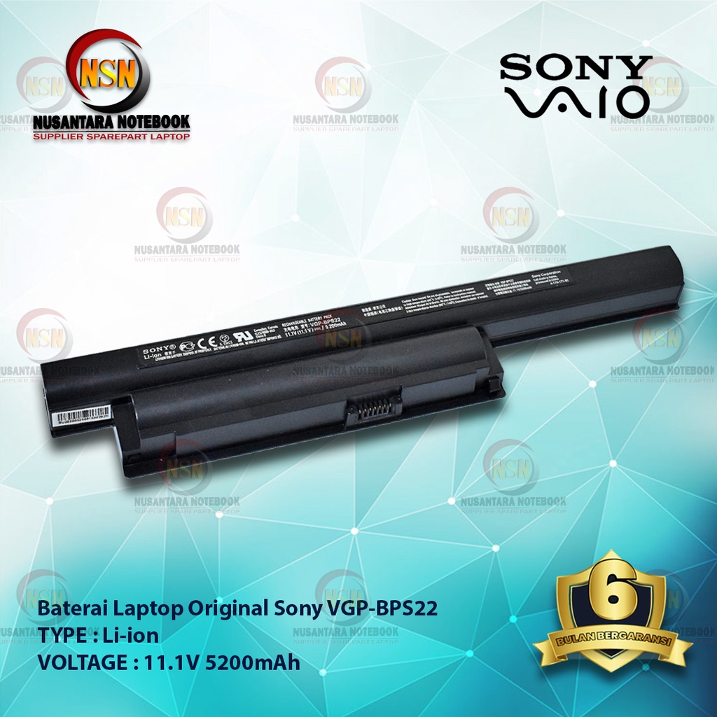 Baterai Laptop sony VGP-BPS22 Black Original 11.1V 5200mAh