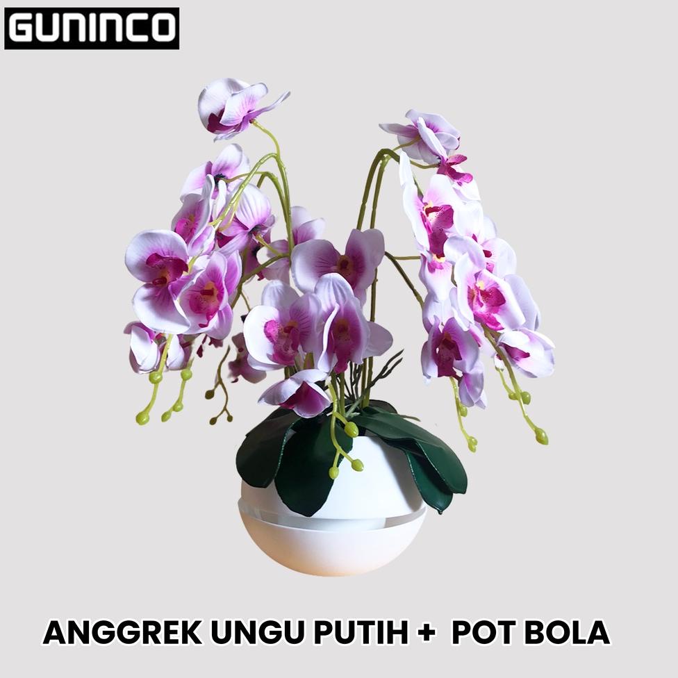 {Q-R3}❦➸ BUNGA ANGGREK LATEX JUMBO POT BOLA Tanaman Artificial Palsu Plastik Besar Hiasan Dekorasi R
