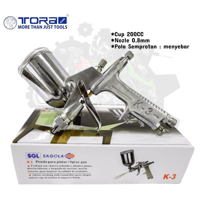 Spray gun k3 Tora SGL SagoLA Tabung Atas 200 cc Nozle 0,8mm