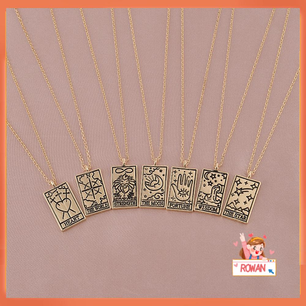 R-bunga Liontin Kalung Fashion Tarot Kartu Kekuatan Keperkasaan Vintage Klavikula Rantai