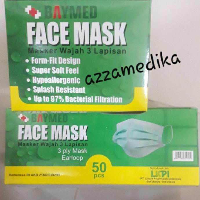 Masker Baymed face mask 3ply t-azzamedika Kualitas Baik