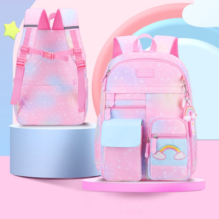 Tas Sekolah Anak Perempuan SD SMP SMA Tas Ransel Import Motif Gradasi - Gradasi Pink, Kecil