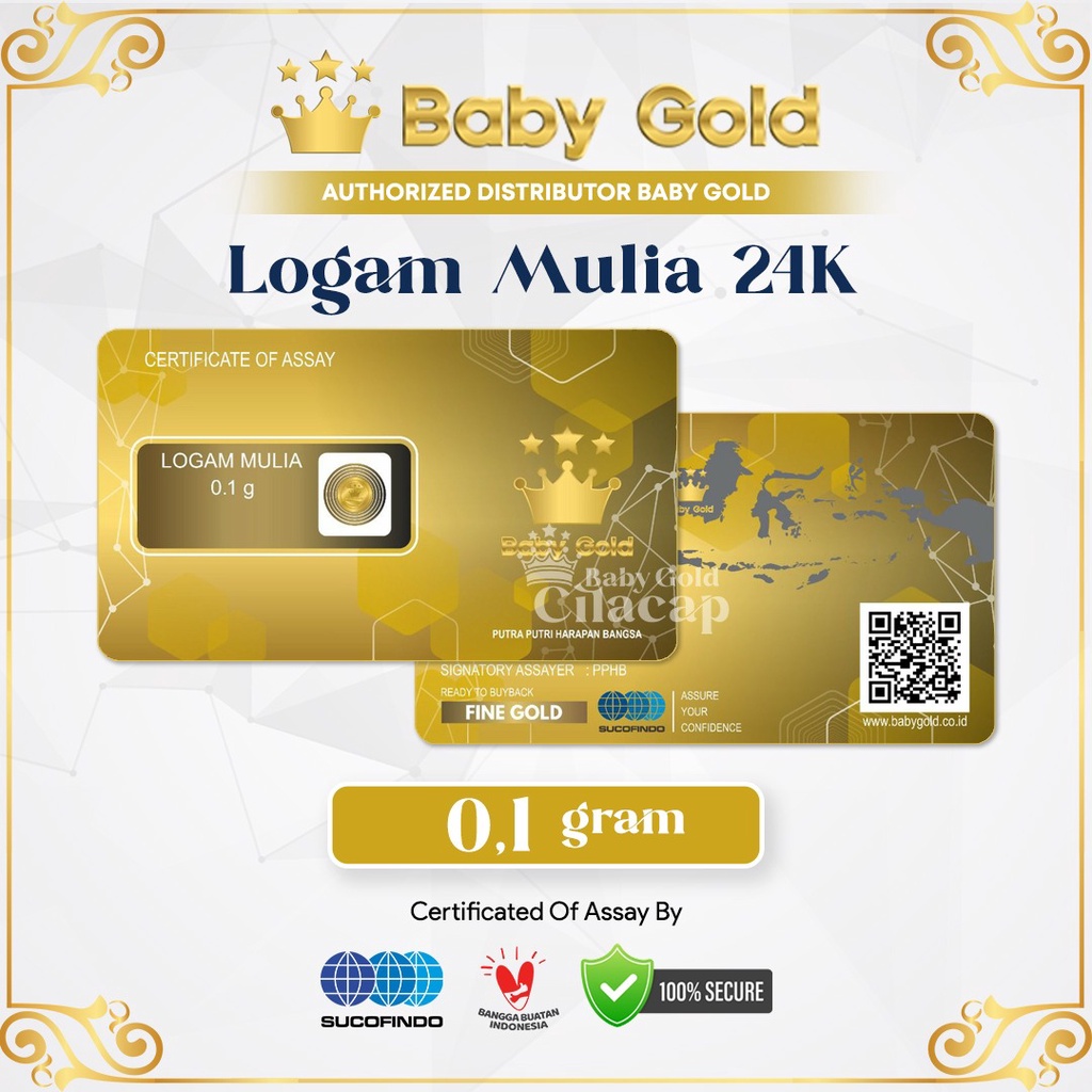 Baby Gold 0,1 Gram Logam Mulia Emas Mini Batangan Asli 24 Karat