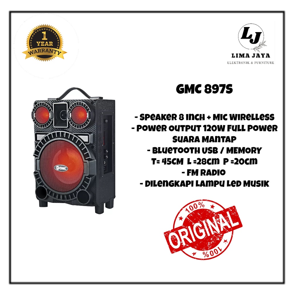 Speaker Portable Bluetooth GMC 897S Ukuran 8 inch Spiker Aktif