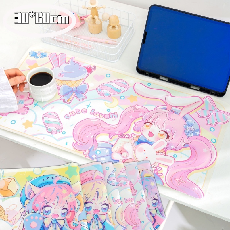 Cute Bunny Non-Slip Mouse Pad Anti Slip Tahan Air 30cm * 60cm Alas Meja Besar Desain Alas Mouse Kulit Untuk Rumah Kantor Komputer