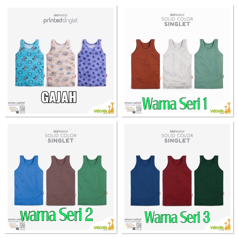 PRINTED SINGLET Velvet Junior Singlet Kutung Motif size SML LL 2 3 (mix 3pc)