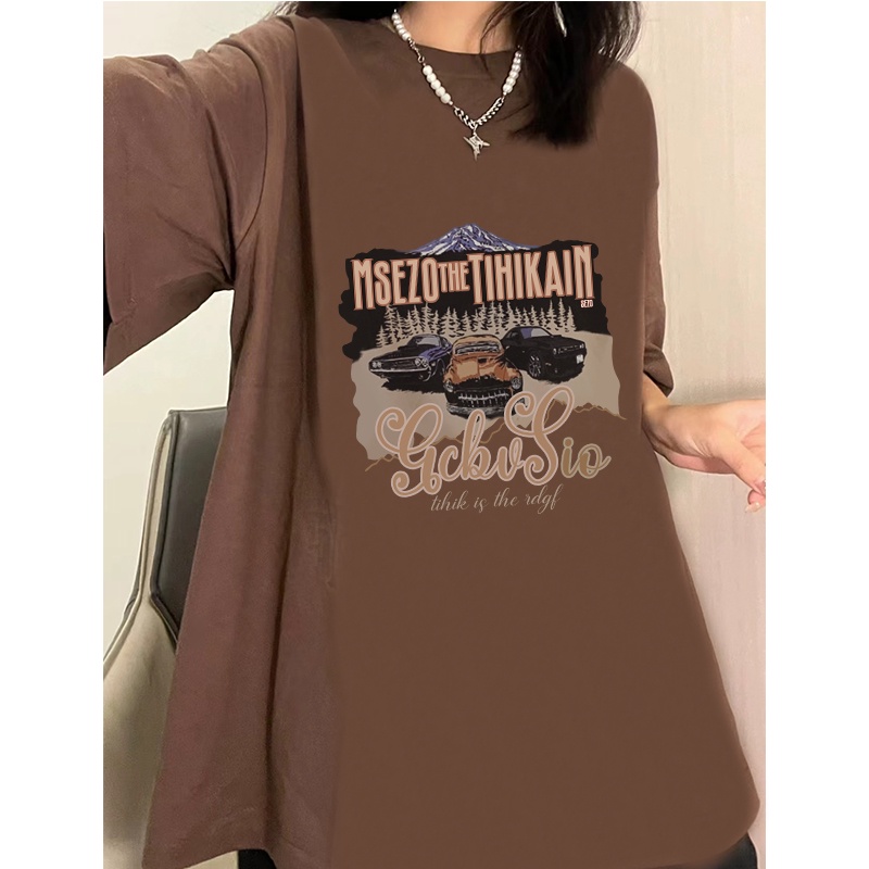 baju kaos wanita lengan pendek american retro pattern printing kaos toffe oversize kekinian baju kaos wanita ootd