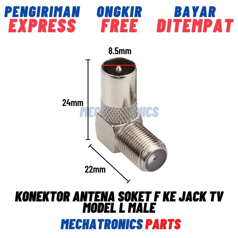 Konektor Antena Soket F Ke Jack TV Model L Male Knee Connector Sambungan