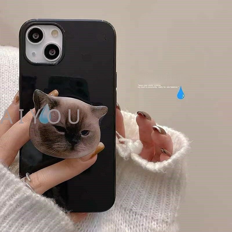 IPHONE Ins Cool Holder Stand Glossy Phone Case Untuk Iphone13 11 12 Pro Max XR X XS Max Mini7 8 Plus Se2020Hitam Lucu Butterfly Cat Cover