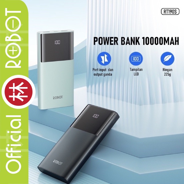 Robot RT190S Powerbank 10000mAh LED Display Dual Input Output Type-C &amp; Micro New RT190