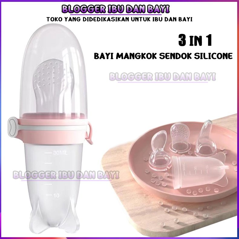 Paket Perlengkapan makan 3 in 1 Bayi mangkok sendok silicone baby feeder sendok botol bayi