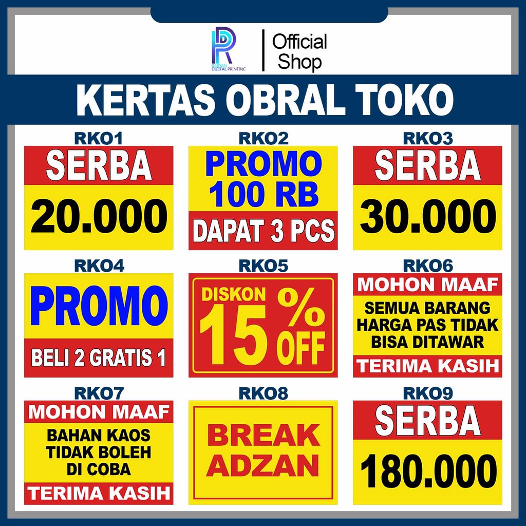

KERTAS HARGA BANDROL / NAMETAG HARGA JUALAN / KERTAS OBRAL TOKO / HARGA BANDROL RKO1