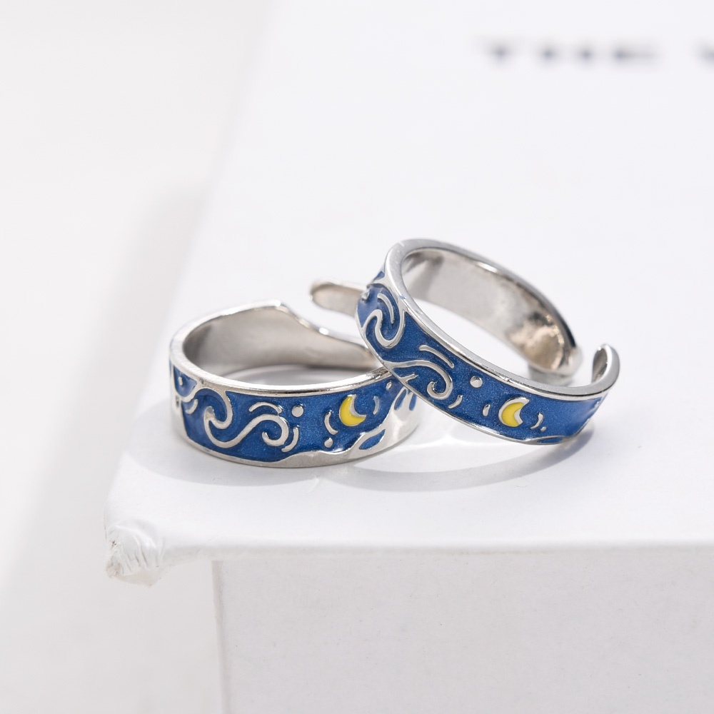 Pria Kreatif Van Gogh Langit Berbintang Jari Cincin Elegan Sederhana Dapat Disesuaikan Terbuka Indah Hadiah Romantis Kekasih Pasangan Rings Fashion Perhiasan Wanita Wanita