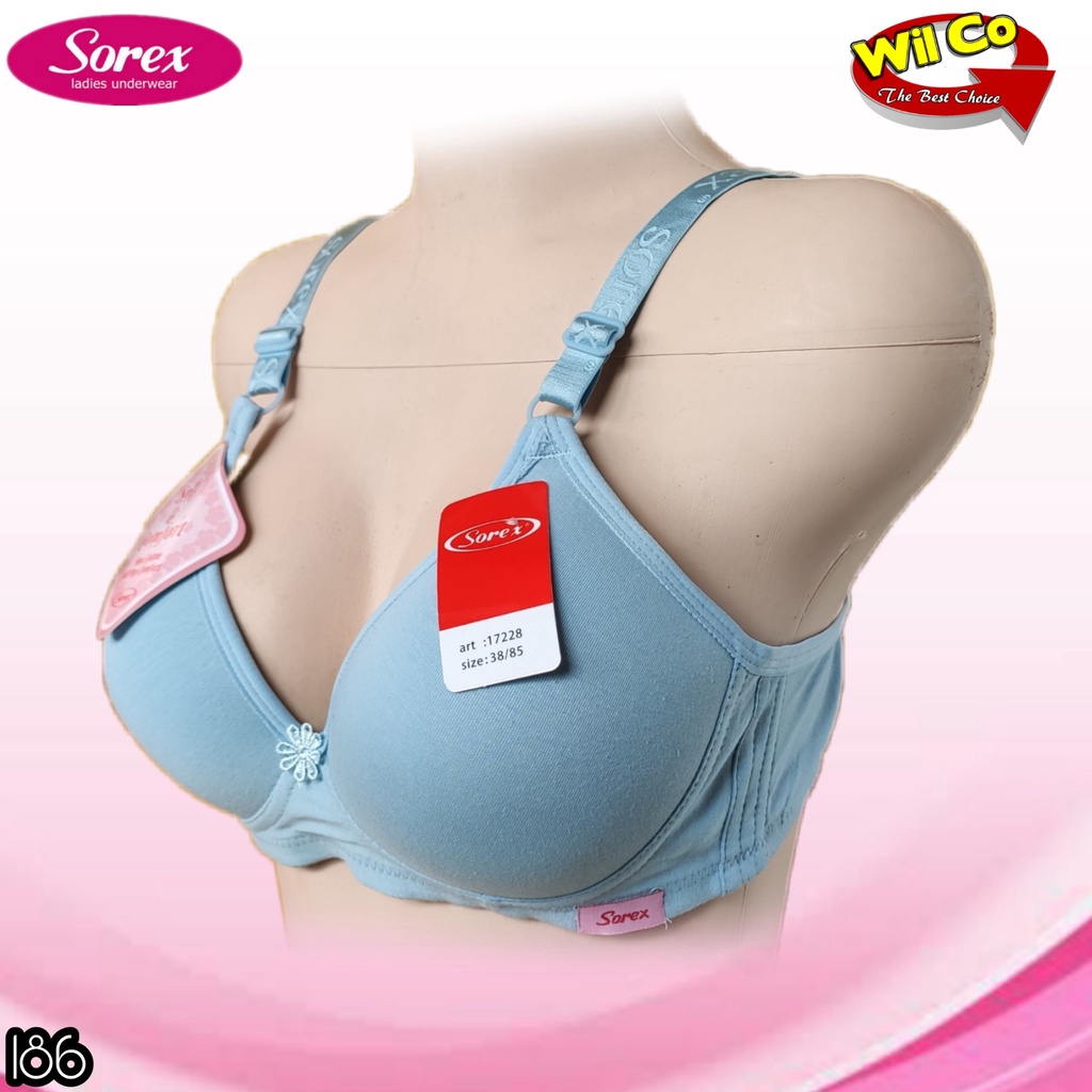 K186 - BRA WANITA SOREX BUSA TIPIS TANPA KAWAT TIGA PENGAIT CUP B/SEDANG SIZE 36-42