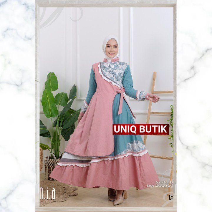 PRODUK ORI - Gamis Wanita PN Fashion / Gamis Wanita Terbaru GM-1421 Dusty Pink UNIQ BUTIK