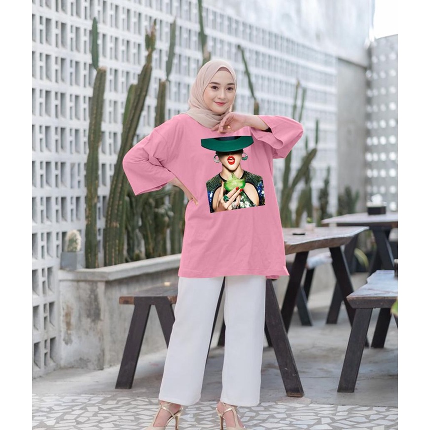 KAOS OVERSIZE TOP HIJAB WANITA BASIC DTF CEWEK GELAS / OVERSIZE SLIT BLOUSE GAMBAR DTF / DIGITAL PRINT