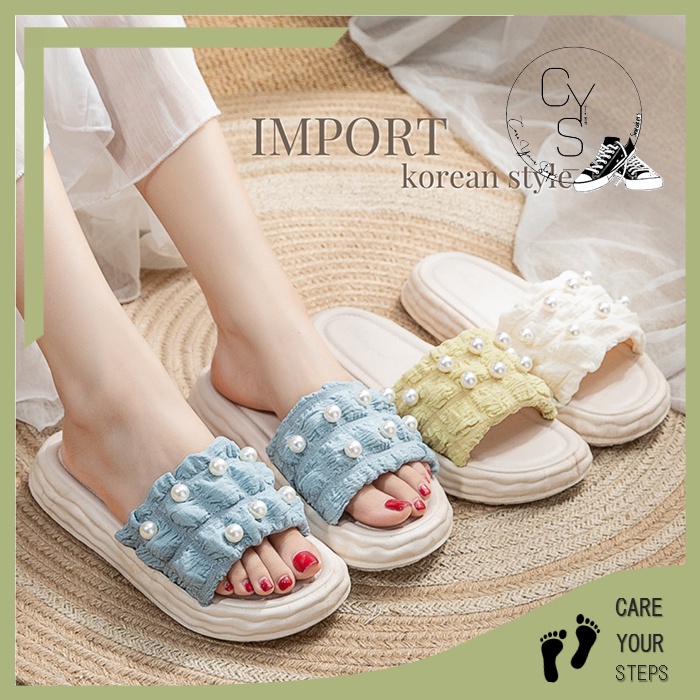 CYS COD Sandal mutiara wanita import fashion korea kekinian slip on sendal cewek terbaru wedges SPT-36