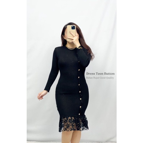 MDLV ~ Dress Teen Button Bodycon Rajut