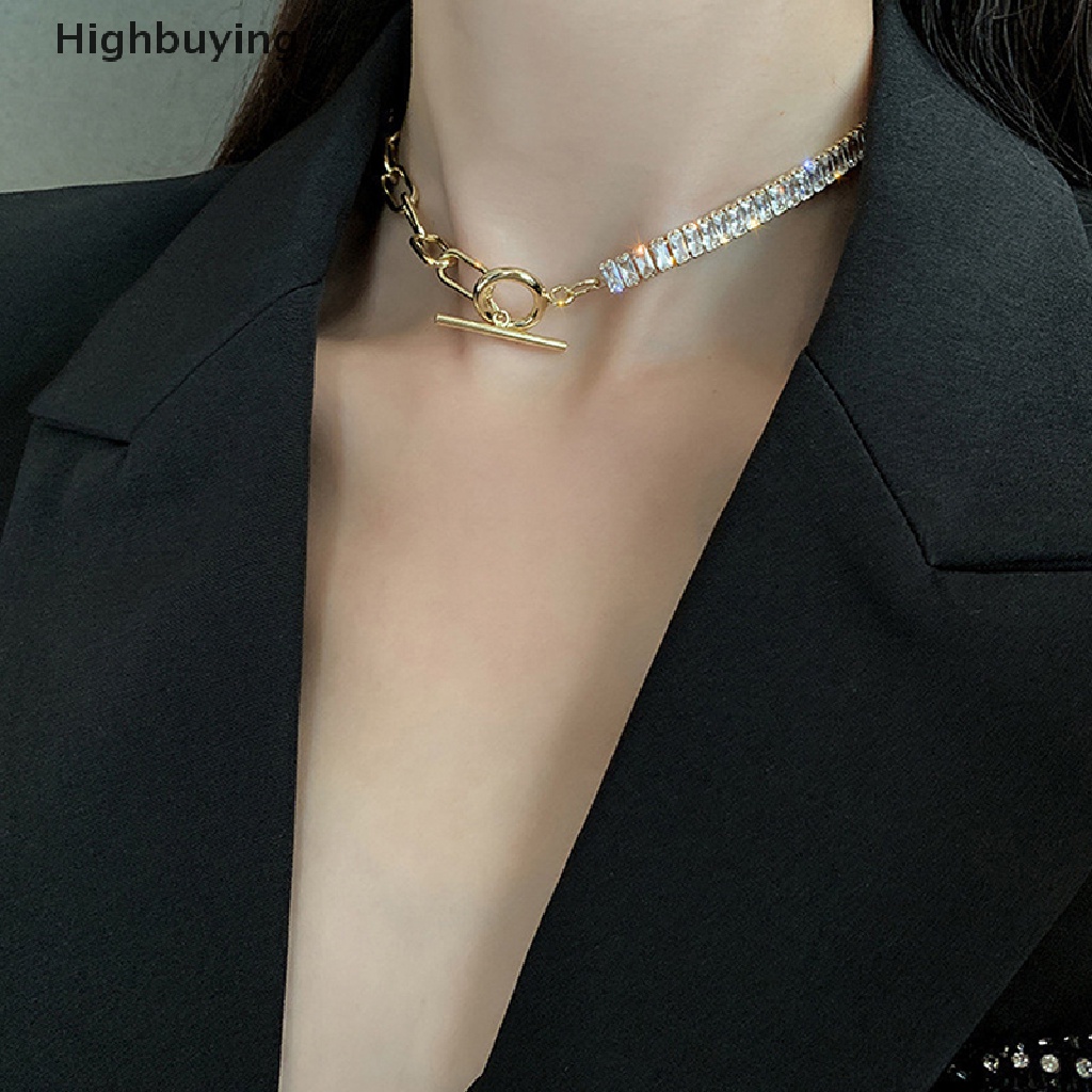 Kalung Choker Kristal Berlian Imitasi Geometris Asimetris Warna Emas Untuk Wanita Glory