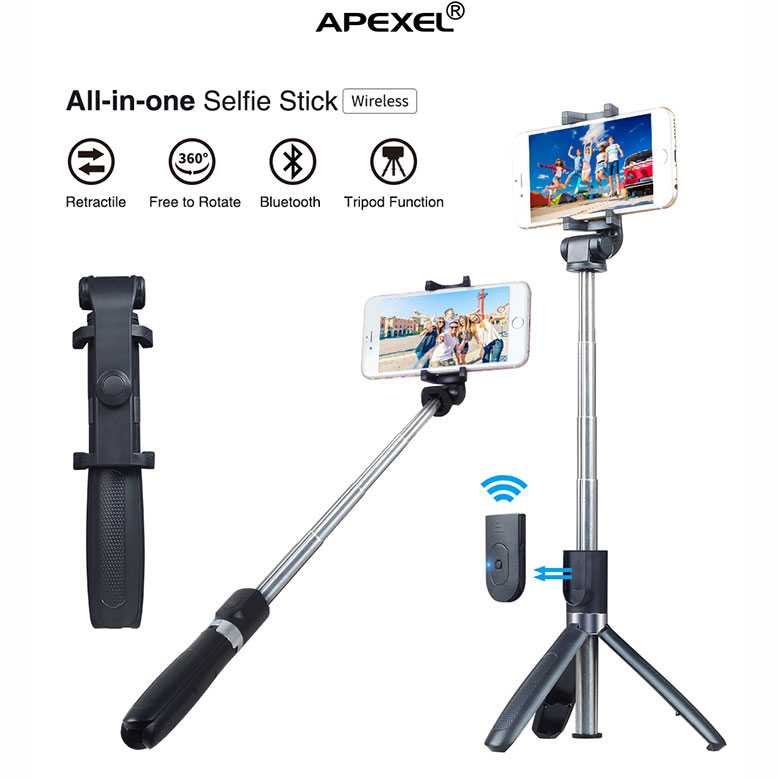 APEXEL Tongsis Selfie Tripod Mini dengan Bluetooth Shutter - APL-L01