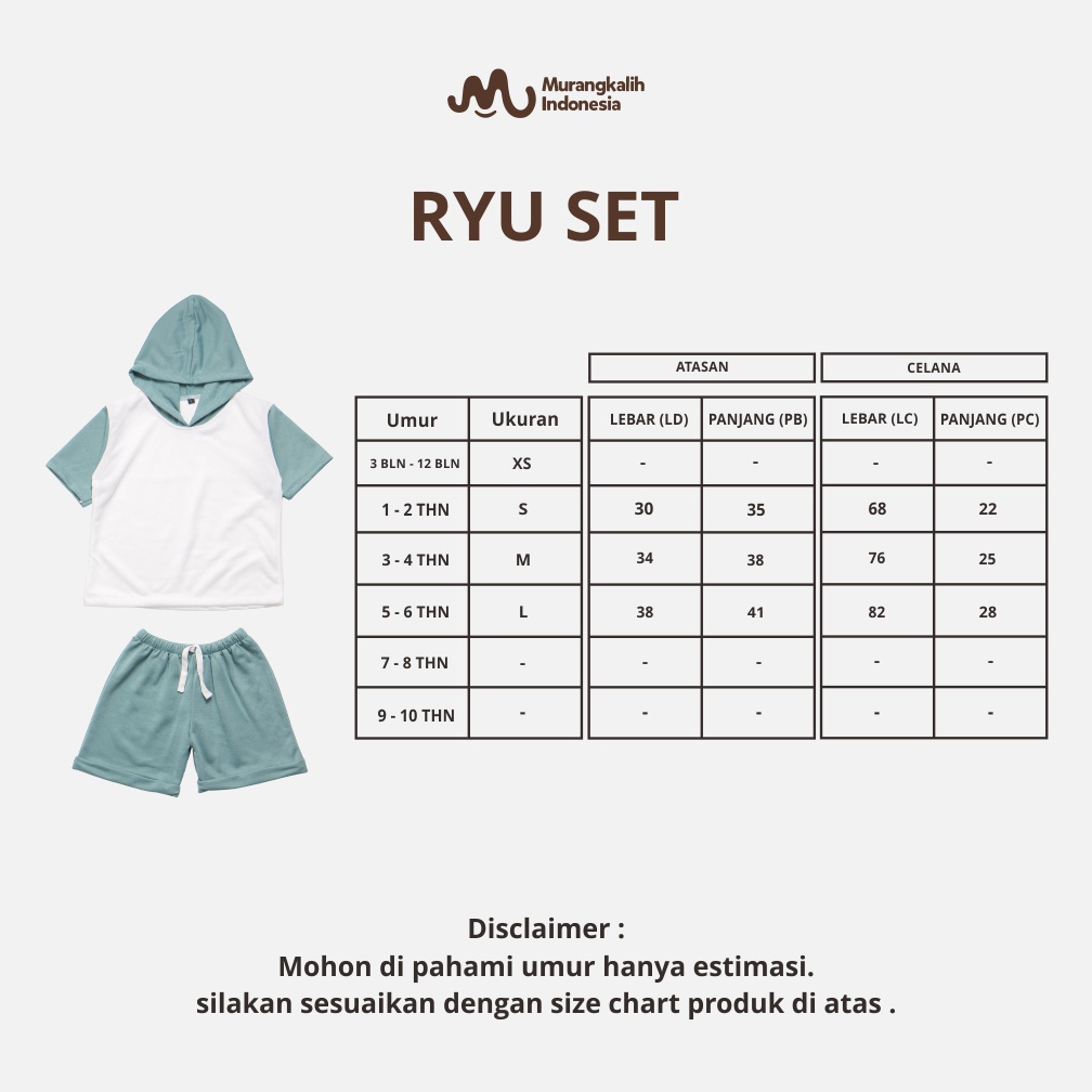 MURANGKALIH - RYU SET | Setelan Baju Anak Laki-Laki/Perempuan 1 - 4 Tahun Celana Pendek |  Baju One Set Anak Lucu TERMURAH