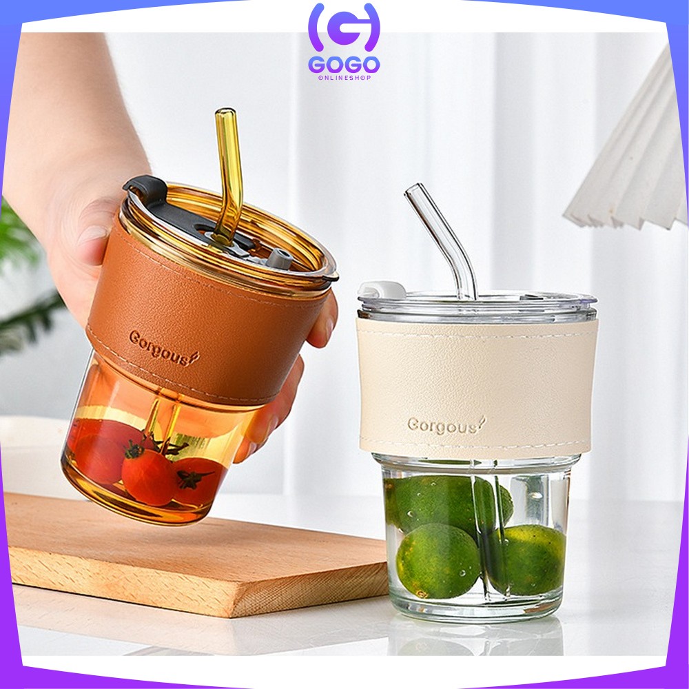 SN-C742 Tumbler Minum Aesthetic Gelas Minum Transparan 400ML dengan Sedotan / Bottle Cup Cangkir Kaca Anti Panas