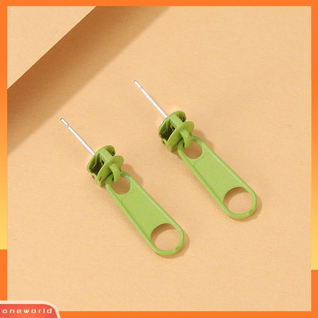 [WONE] 1pasang Anting Tusuk Bentuk Ritsleting Perhiasan Lapis Kartun Warna Permen Ear Studs Untuk Pesta