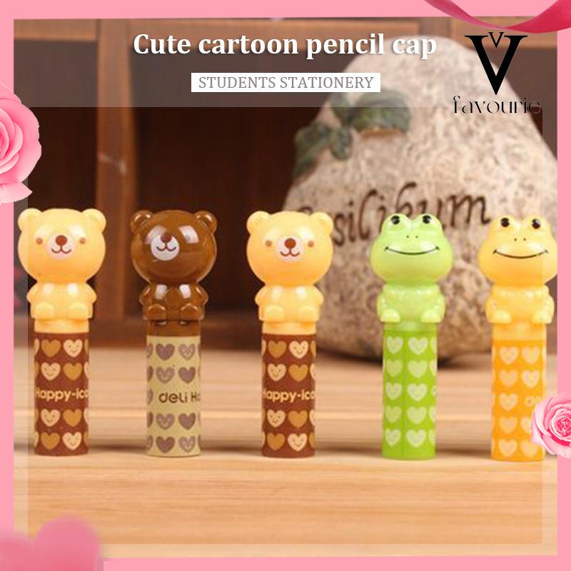 COD4PCS Pensil Meliputi Tutup Pelindung Tutup Pensil Kartun Lucu Alat Tulis Siswa-FA