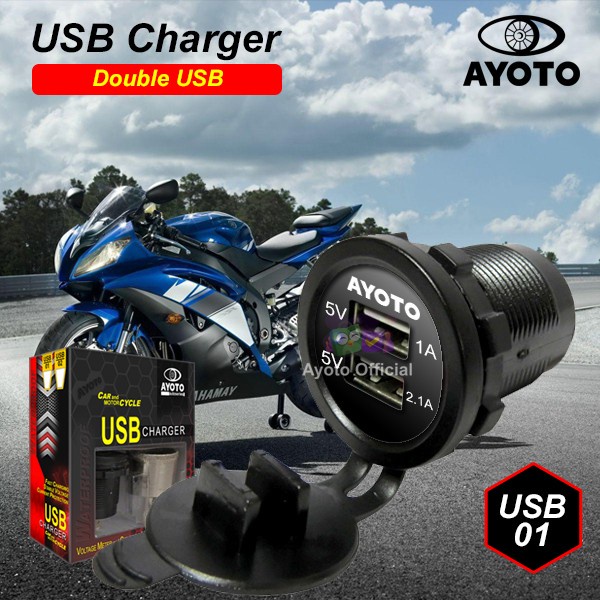 Double Usb Charger Motor/Mobil Ac Dc Waterproof Usb-01 #Original