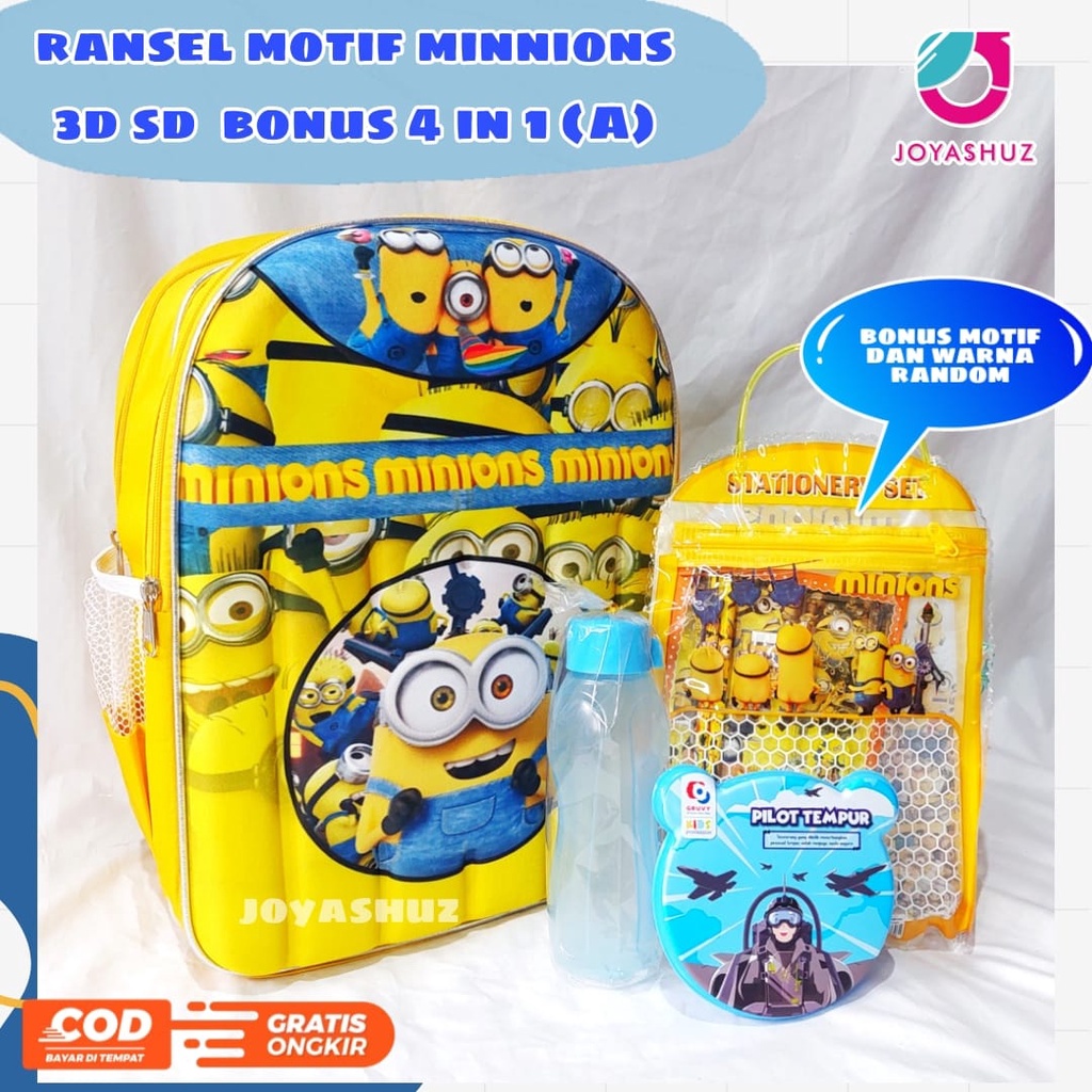 Tas Anak Laki-laki Gratis Bonus - Ransel  Anak SD Minion Gemas  - Tas Ransel Sekolah Anak SD  Karakter Minnion - Tas Anak Perempuan SD Gratis Botol Dan Misting - Tas Sekolah Anak Perempuan Laki-laki Karakter Lucu - Joyashuz