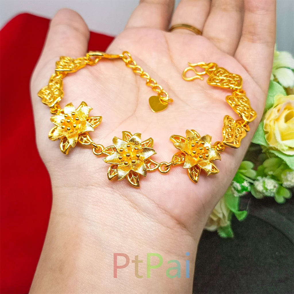 Bracelet Gelang Kendari Wanita Motif Bunga Perhiasan Dubai Lapis Emas 24K Gold Fashion Xuping Bangle