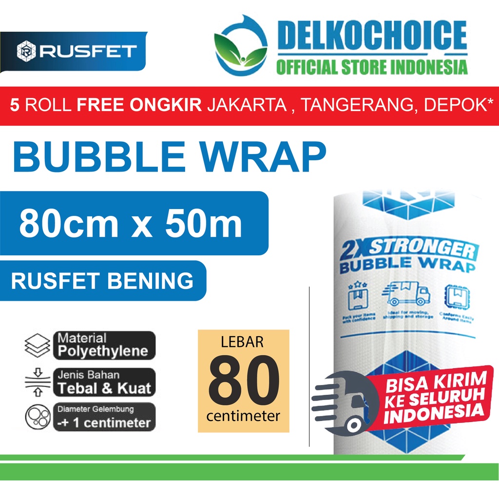 

Plastik Bubble Wrap RUSFET BENING 80CM x 50M TEBAL Bubblewrap ROLL
