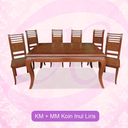 Meja Makan Cantik 6 set Kursi - Meja Makan Kayu Jati Jepara - Tipe Koin Inul Liris - Berlaku COD - F