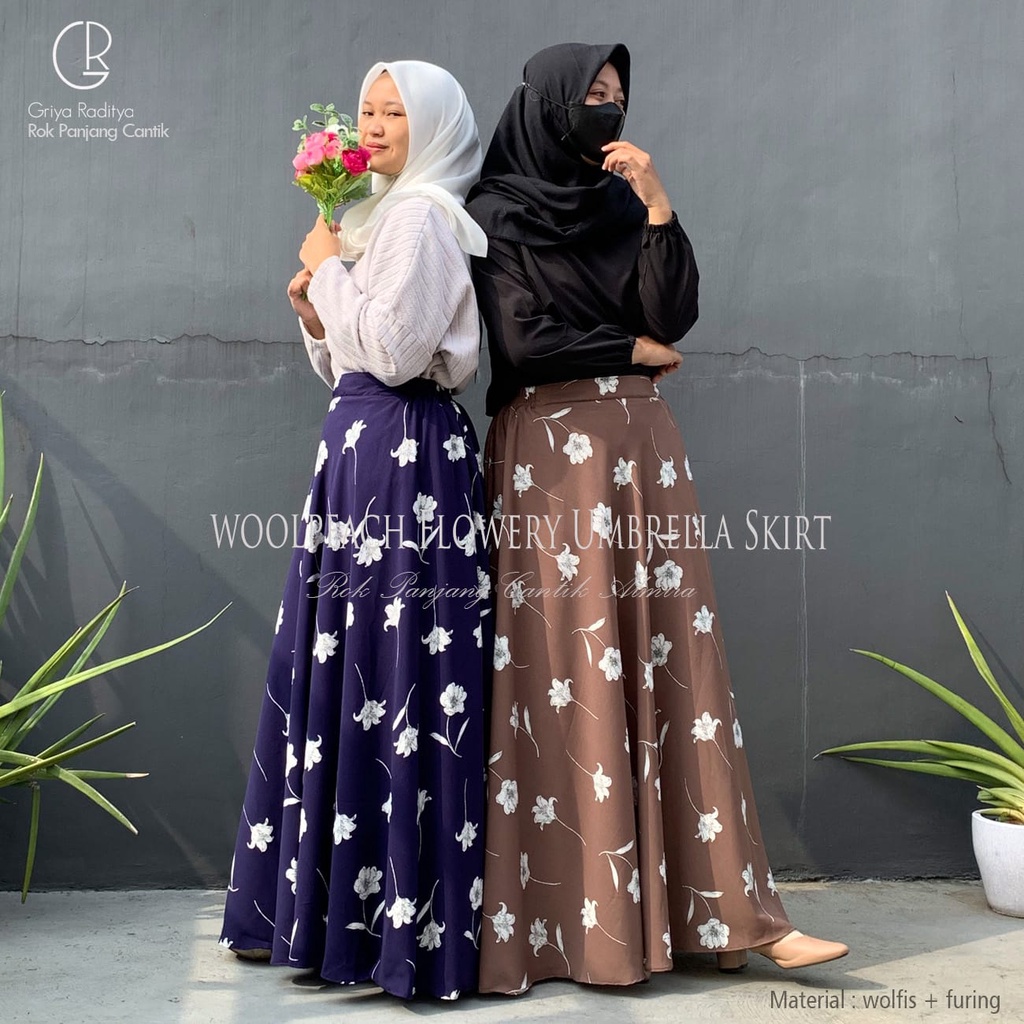 Rok Panjang Wanita Payung Muslimah  Motif Bunga Flowery  Wolfis  Umbrella Skirt Griyaraditya Almira