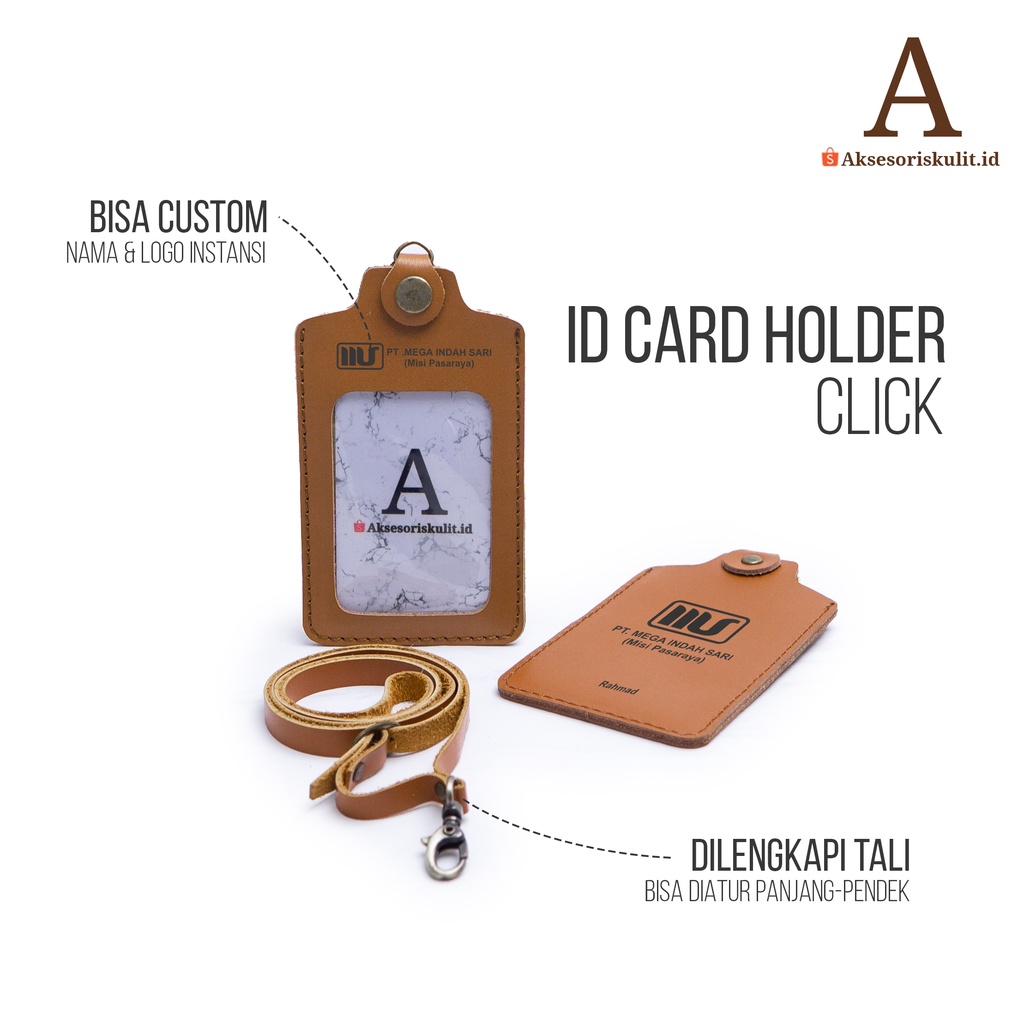 Id Card Holder Model Klik - Id Card Kulit Asli Bisa Grafir Logo dan Nama