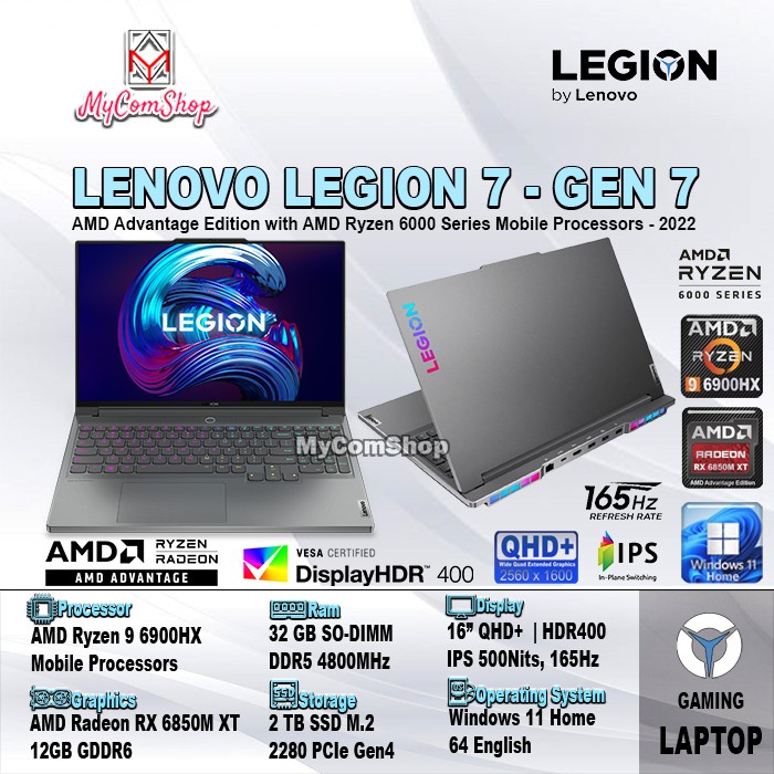 LENOVO LEGION 7 GEN 7 RYZEN 9 6900HX 32GB 2TB SSD RX 6850M XT 12GB 16"