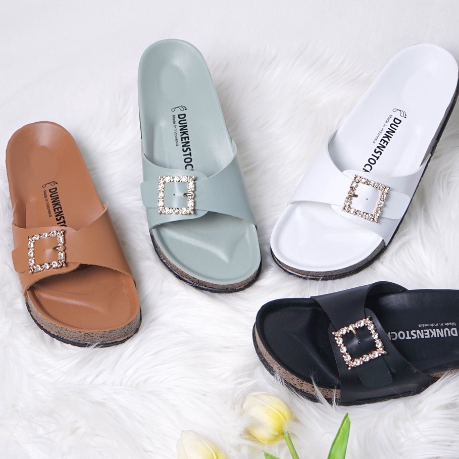 LAPEPA YUK - Dunkenstock TIMMY Sandal Wanita Slop Casual Size 36 - 40 Model Birken Sol Puyuh Sara Sara Sendal Cewek Kulit Santai Beleza Strap Gesper 1 Kristal Blink Empuk 37 38 39 Warna Hitam Soft Selop Anti Slip Original Shoes ORI Mall Official Store