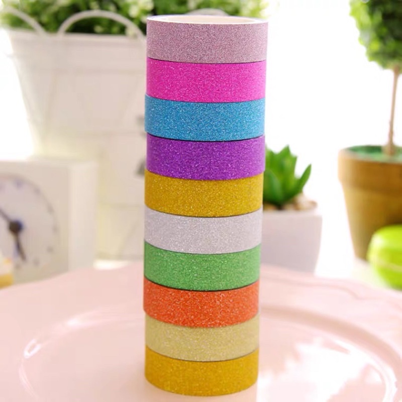 

Delunashop SOLASI KADO GLITER MOTIF WARNA LUCU SELOTIP GLITTER COLOUR TAPE 12 MM ISOLASI