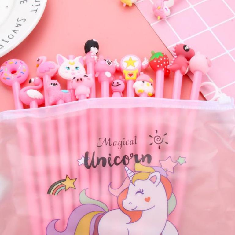 

❀❀ 1 LUSIN PULPEN GEL MOTIF FREE TEMPAT PENSIL TRANSPARAN UNICORN AA28