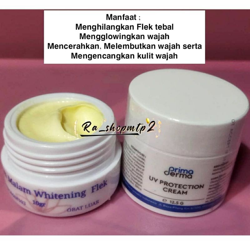 Cream Malam Whitening Flek + Cream siang UV Protection Primaderma