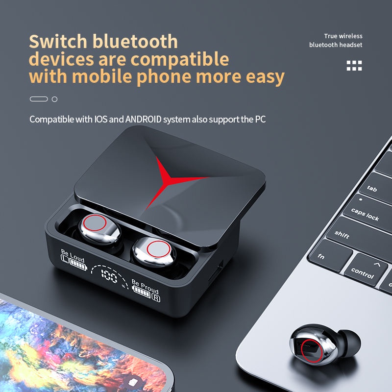 TWS M90 earphone Bluetooth slide design HIFI BASS Stereo music telfon gaming daily wireless headset with mic original