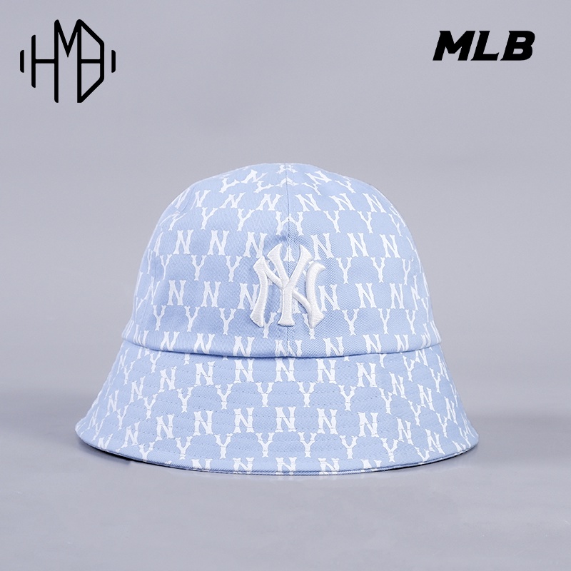 MLB Korea NY Yankees White Monogram Bucket Hat Light Blue
