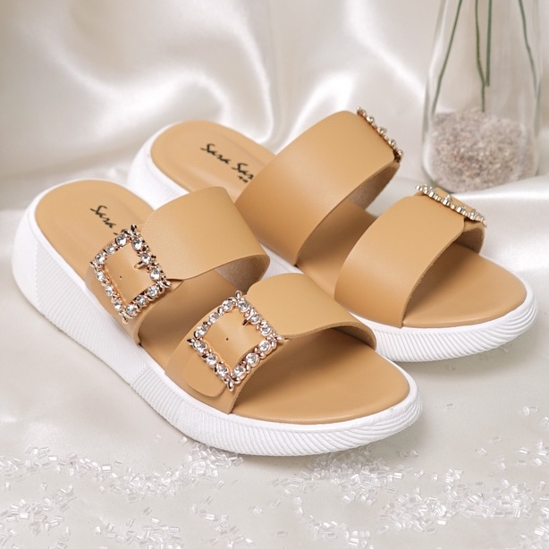 SARASARA YUK - Sandal Wanita Slop Casual Model Birken Sol Puyuh SARA SARA JOA ALL COLOR Sendal Cewek Kulit Santai Strap Gesper dua Empuk Size 36 37 38 39 40 Warna Yellow Kuning Selop Anti Slip Premium Original Terbaru Shoes ORI Mall Official Store