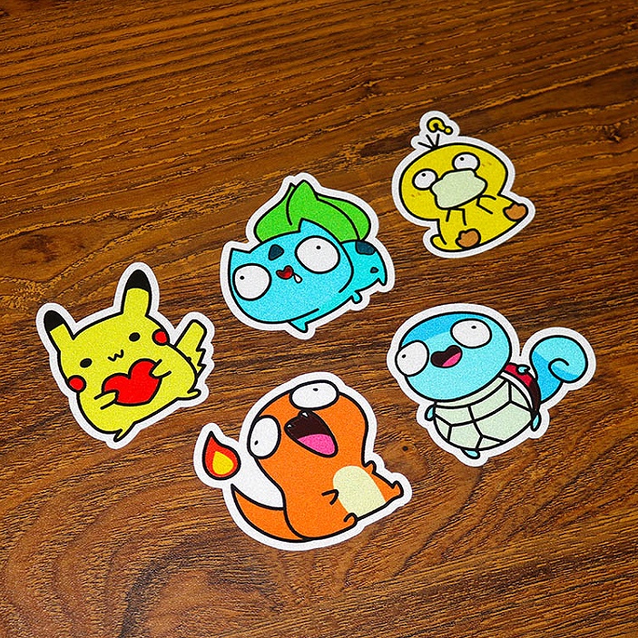 Pikachu Squirtle Psyduck Psyduck Charmander Bulbasaur Stiker Reflektif Pokémon Kartun Mobil Sepeda Motor Kartun Lucu Versi Q Stiker Decal Dekoratif Tahan Air